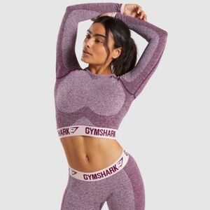 Gymshark Women’s Flex Crop Top Workout Dark Ruby Long Sleeve Size Medium